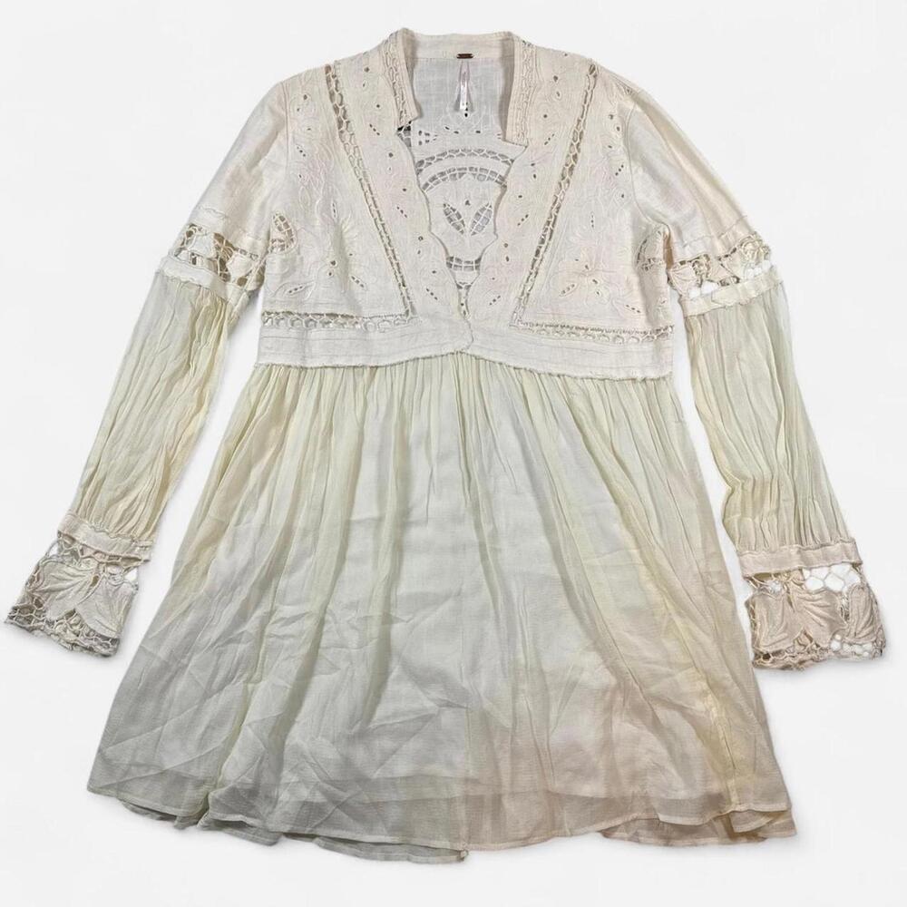 Free People Dreamland Dress Womens 10 Ivory Lace Boho Romantic Cottagecore - Picture 3 of 8